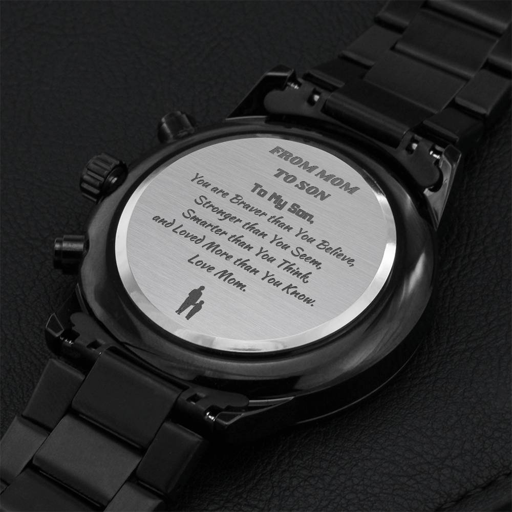 Engraved Design Black Chronograph Watch 2 Engraving Chronograph Watch
