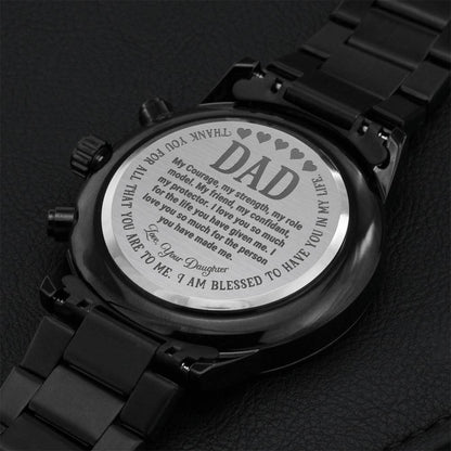 Fathers Day Gift Engraved Watch Gift For Dad Unique Dad Gift Daughter To Dad Gift Daddy Watch Thank You Dad Meaningful Dad Gift Engraving Chronograph Watch