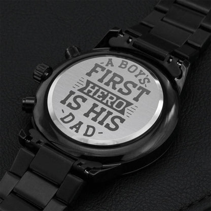 A Boy's First Hero Is His Dad Black Chronograph Watch Engraving Chronograph Watch
