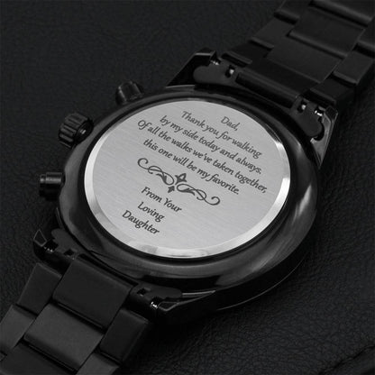 Father Of The Bride Engraved Black Chronograph Watch - Secret Message Watch Engraving Chronograph Watch