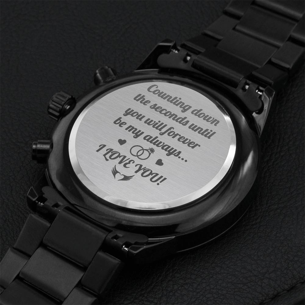 Engraved Black Chronograph Watch Counting Down The Seconds Engraving Chronograph Watch