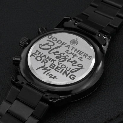 Fathers Day Godfather Gift From Godson Metal Watch Engraved Customize Gift For Papa Gift For Stepdad My Godfather Engraving Chronograph Watch
