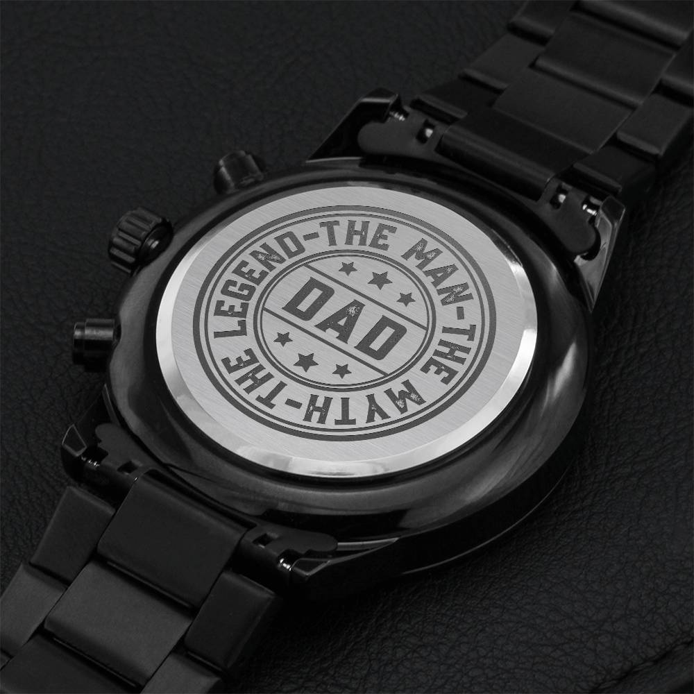 Dad The Man The Myth The Legend Round Seller Customized Black Chronograph Watch Engraving Chronograph Watch