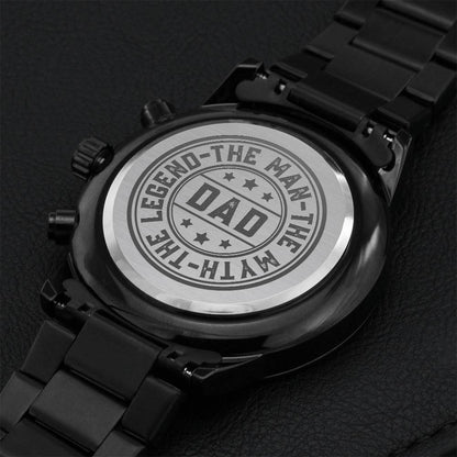 Dad The Man The Myth The Legend Round Seller Customized Black Chronograph Watch Engraving Chronograph Watch
