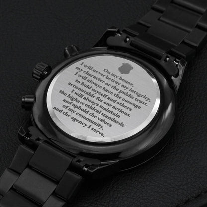 Engraved Law Enforcement Oath Of Honor Engraved Watch Gift For Police Officer Graduation From Academy Present Sentimental Gift For Cop Engraving Chronograph Watch