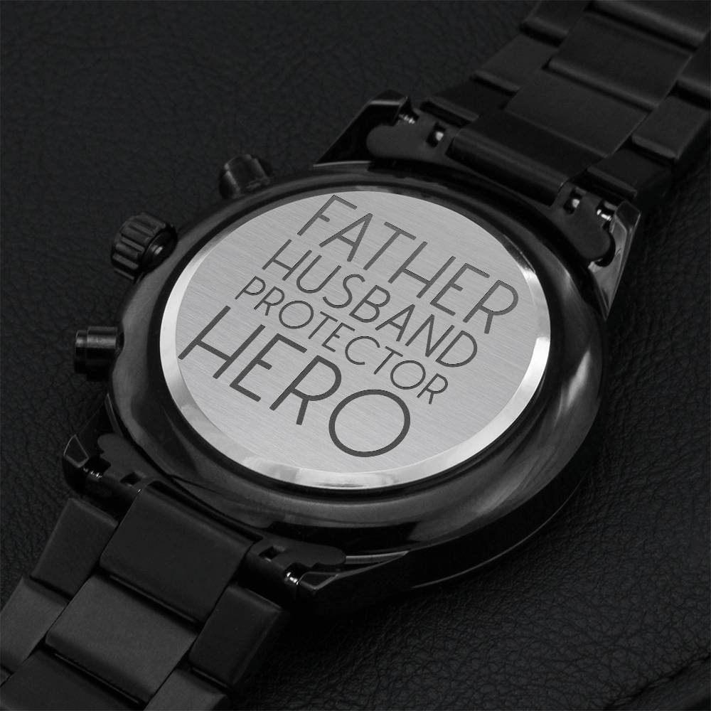 Father's Day - Engraved Design Black Chronograph Watch Engraving Chronograph Watch