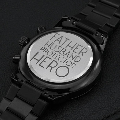 Father's Day - Engraved Design Black Chronograph Watch Engraving Chronograph Watch