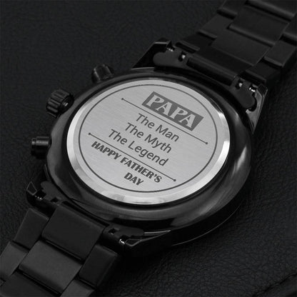 Gift For Dad - Luxury Watch - Papa The Man The Myth The Legend Engraving Chronograph Watch