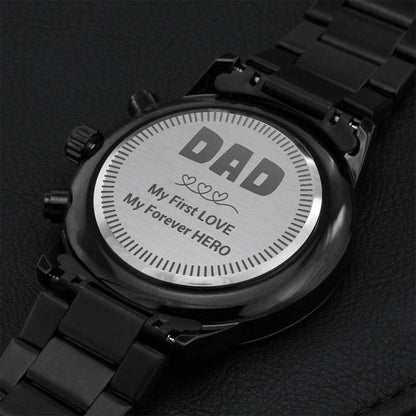 Engraved Luxury Watch Gift - Dad My Forever Hero Engraving Chronograph Watch