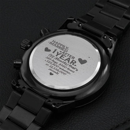1 Year Anniversary Married Hanging Heart Sign Keepsake Engraving Chronograph Watch