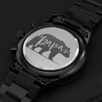Engraved Watch Gift For Dad Father’s Day Gift For Daddy Birthday Gift For Dad Engraved Watch For Him Father Gift From Daughter And Son Papa Bear Engraving Chronograph Watch
