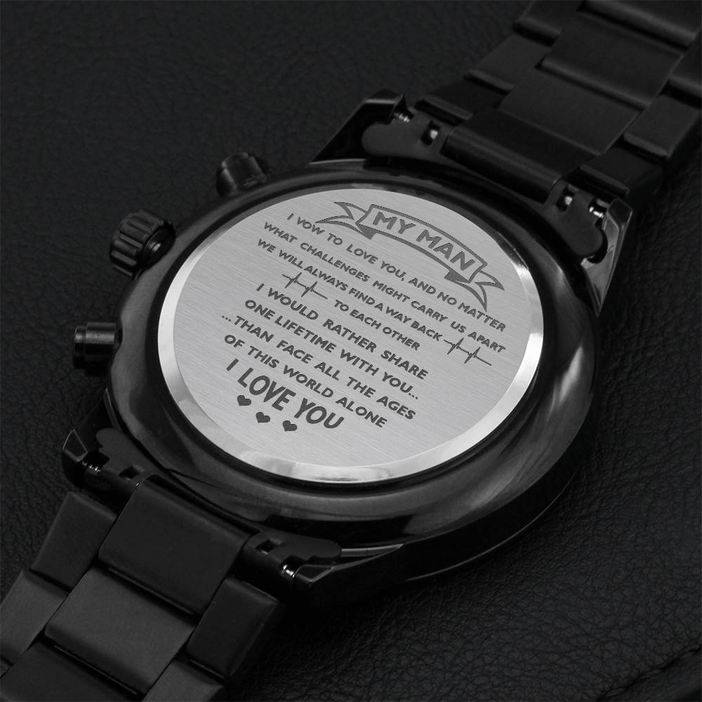 Black Chronograph Watch With Engrave Message For Your Man... 1 Engraving Chronograph Watch