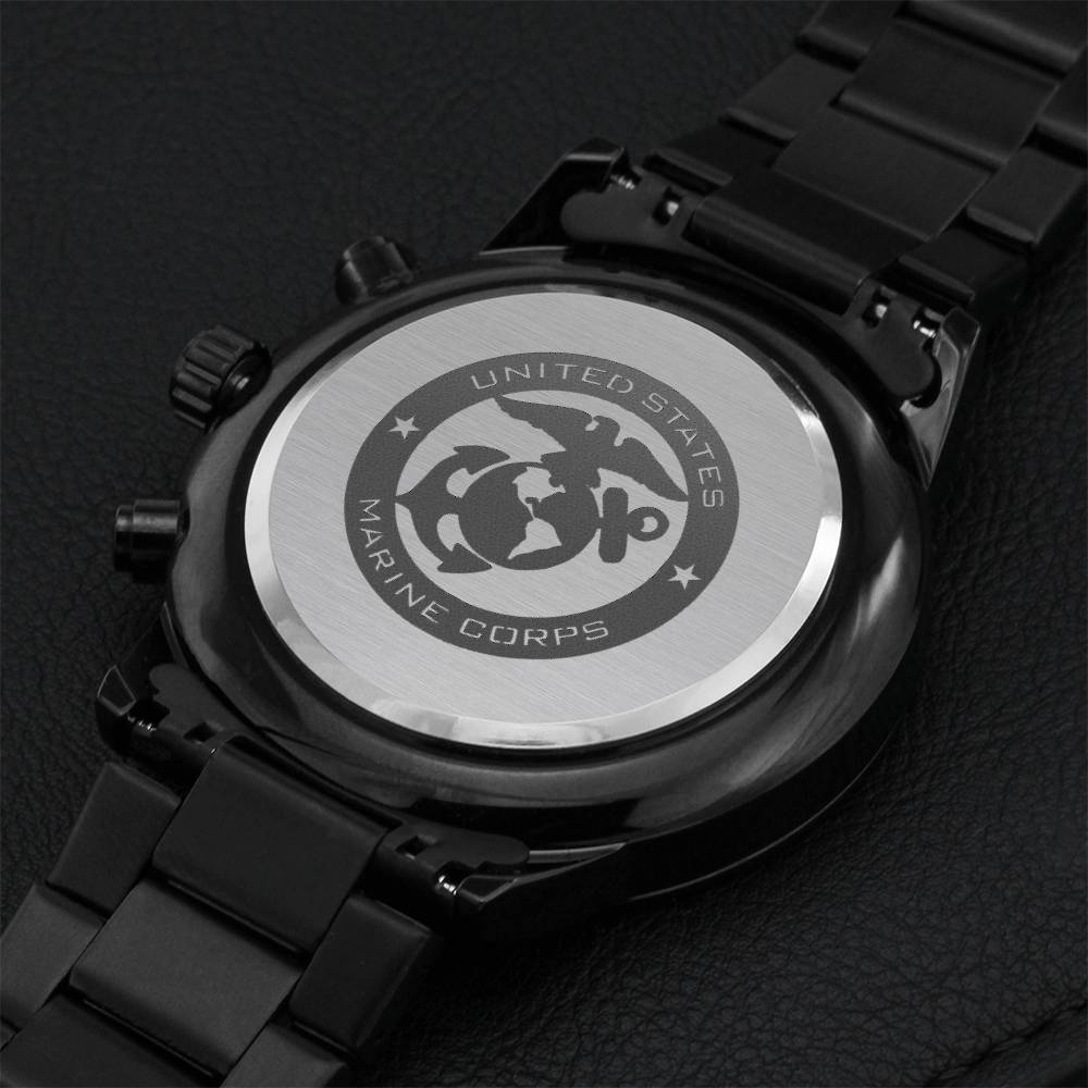 Usmc Engraved Black Chronograph Watch Engraving Chronograph Watch