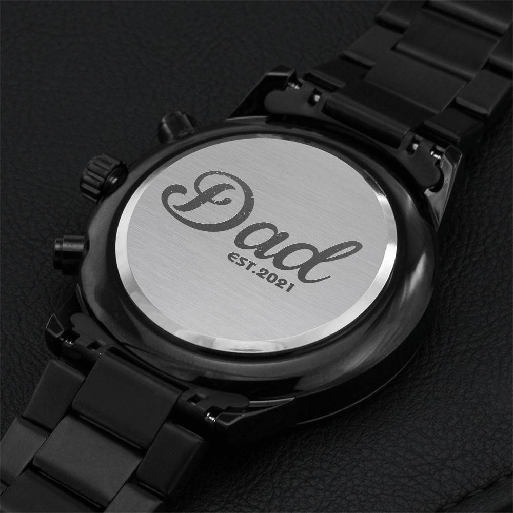 2021 New Dad Engraved Black Chronograph Watch Father's Day Engraving Chronograph Watch