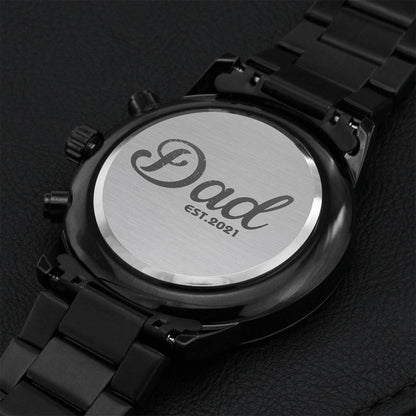2021 New Dad Engraved Black Chronograph Watch Father's Day Engraving Chronograph Watch