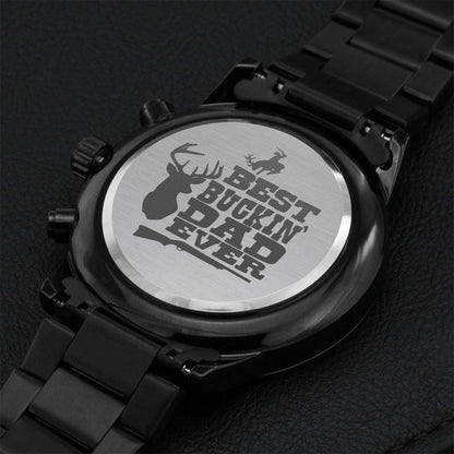 Best Buckin' Dad Ever Customized Black Chronograph Watch Engraving Chronograph Watch
