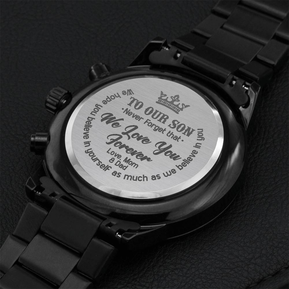 To Our Son Love Mom & Dad Engraved Gift Watch Engraving Chronograph Watch