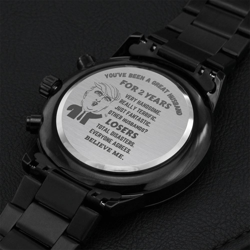 2nd Anniversary Husband Gift Engraving Chronograph Watch