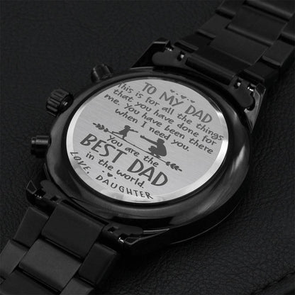 Gift Colliction For Dad To My Dad From Daughter Engraved Design Black Chronograph Watch Engraving Chronograph Watch