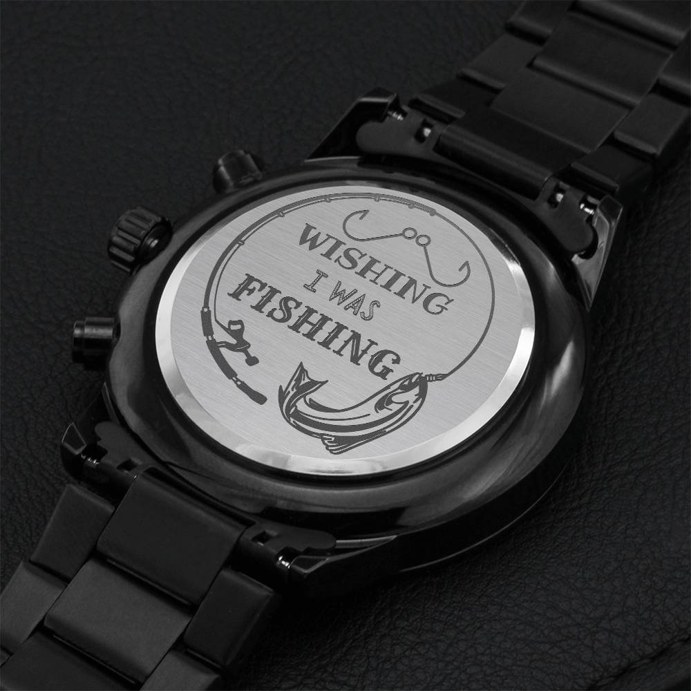 Wishing I Was Fishing Engraving Chronograph Watch
