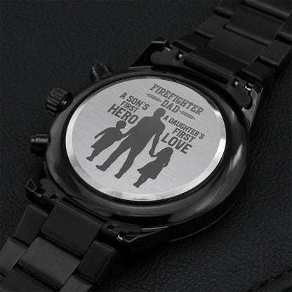 Firefighter Dad - A Son's First Hero Daughter's First Love Engraving Chronograph Watch