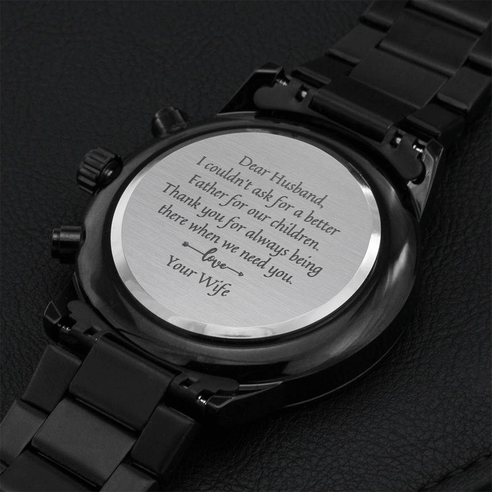 Gift For Husband From Wife-engraved Black Watch Engraving Chronograph Watch