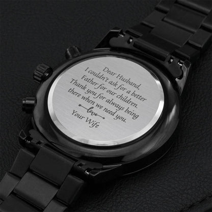 Gift For Husband From Wife-engraved Black Watch Engraving Chronograph Watch