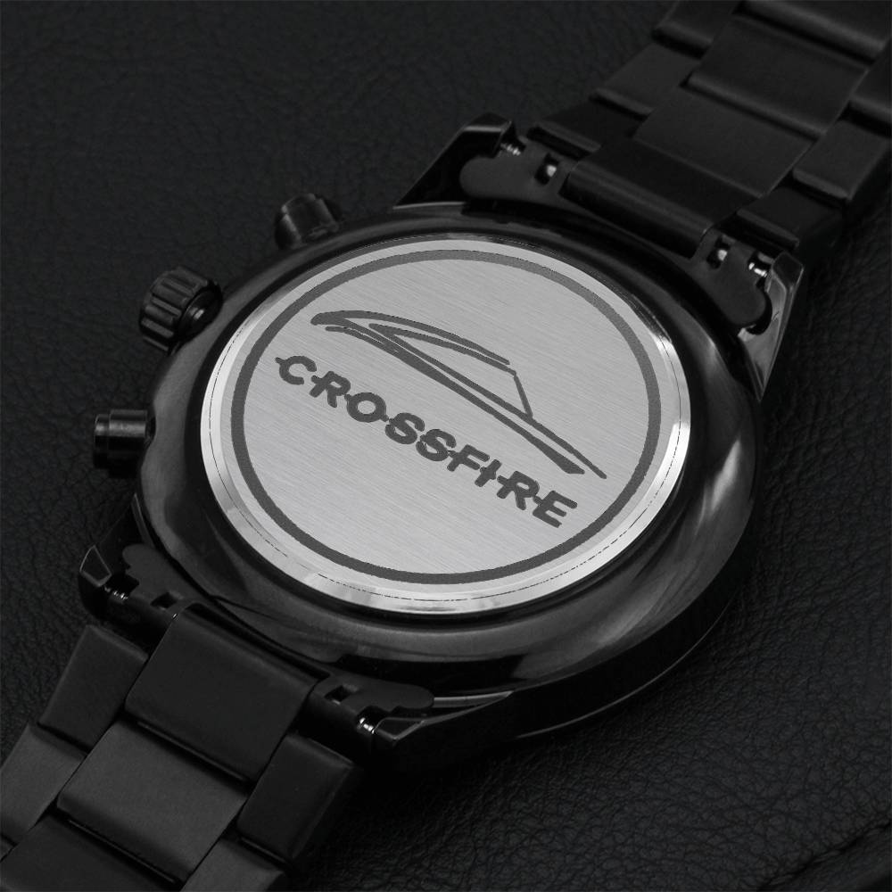 Chrysler Crossfire Lovers Coupe Engraved Black Chronograph Watch For Him Engraving Chronograph Watch