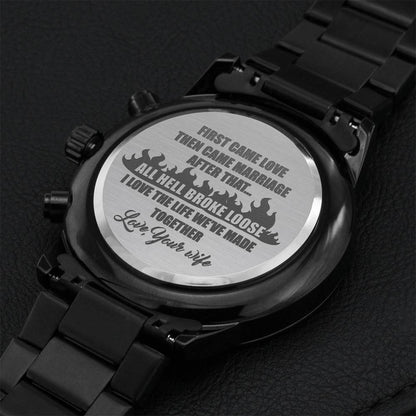 First Came Love Engraving Chronograph Watch