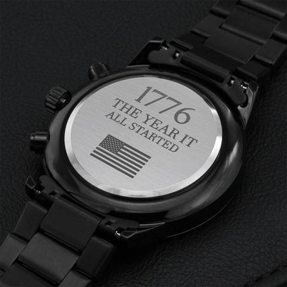 1776 Engraved Black Chronograph Watch Engraving Chronograph Watch