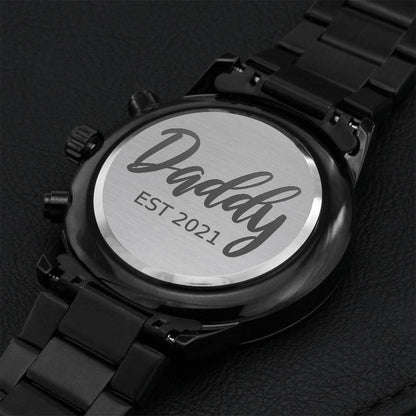 Daddy Est 2021 Black Chronograph Watch Engraving Chronograph Watch