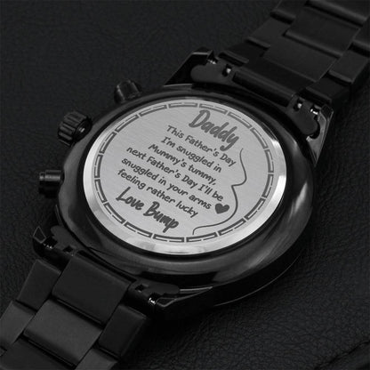 Father's Day Watch For New Dad Partner From Bump Unborn Baby From Mom Mum Mummy Hand Drawn Happy Daddy Papa Engraving Chronograph Watch