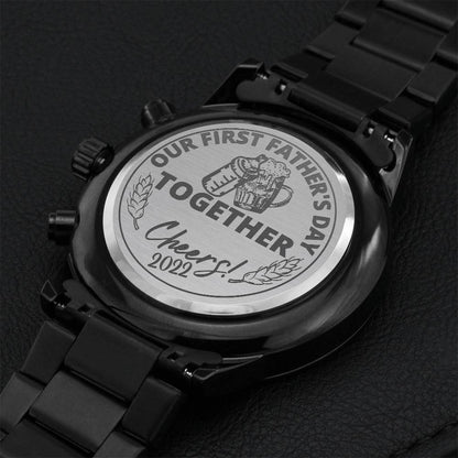 Engraved Design Black Chronograph Watch Gift On First Father's Day Engraving Chronograph Watch