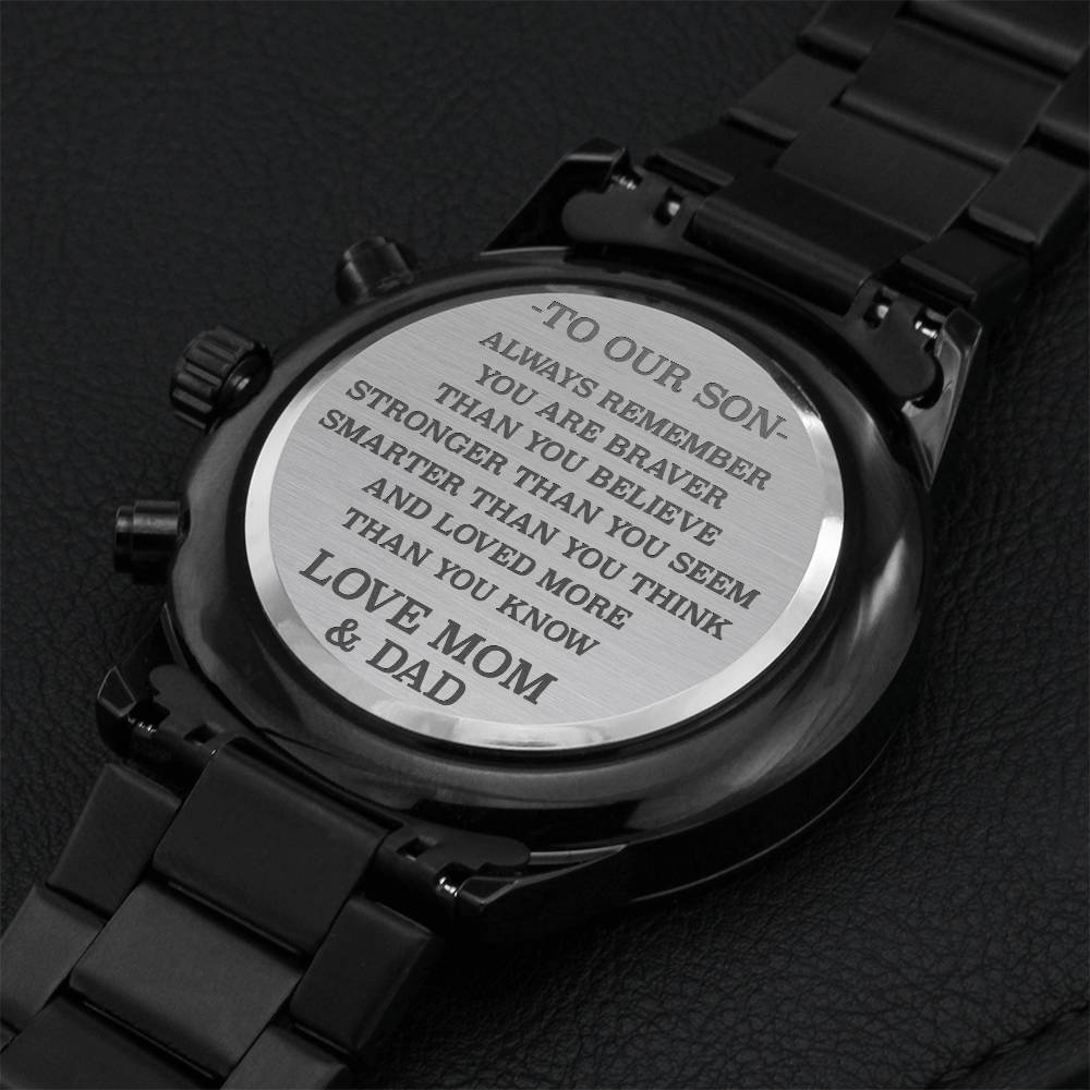 To Our Son From Mom And Dad Watch Engraved Gift Engraving Chronograph Watch