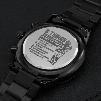 Engraved Design Black Chronograph Watch For Firefighter Dad Engraving Chronograph Watch