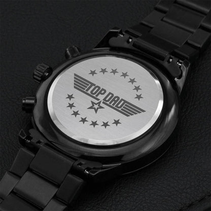 Top Dad Customized Black Chronograph Watch Engraving Chronograph Watch