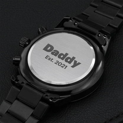 Daddy Engraved Watch – New Dad Est 2021 Engraving Chronograph Watch
