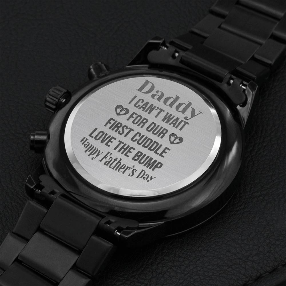 Engraved Black Chronograph Watch Dad - First Cuddle Engraving Chronograph Watch
