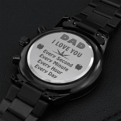 Dad I Love You Black Analog Chronograph Watch Gift Engraving Chronograph Watch