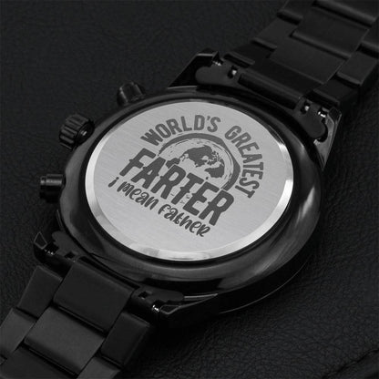 Customized Funny Fathers Day Gift World's Greatest Farter Black Chronograph Watch Engraving Chronograph Watch