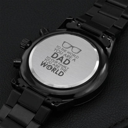 Engraved Design Black Chronograph Watch For My World Engraving Chronograph Watch