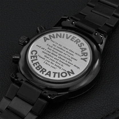 You’re My Clear Blue Skies My Endless Dream Black Chronograph Watch Clear Engraving Chronograph Watch