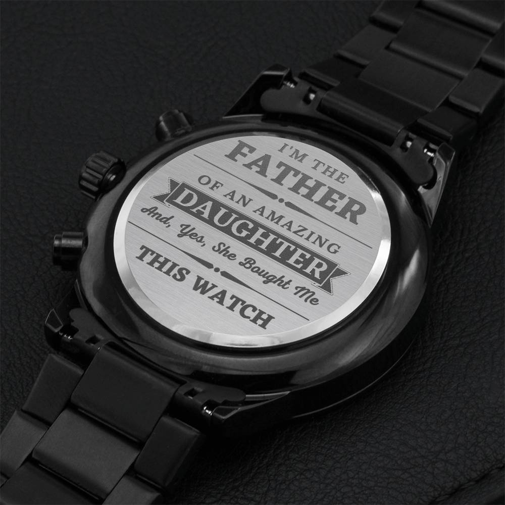 Father's Day L Engraved Design Black Chronograph Watch Engraving Chronograph Watch