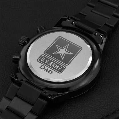U.s. Army Dad Engraved Design Black Chronograph Watch Engraving Chronograph Watch