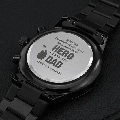 Engraved Stainless Steel Watch Customize Message For Dad Engraving Chronograph Watch