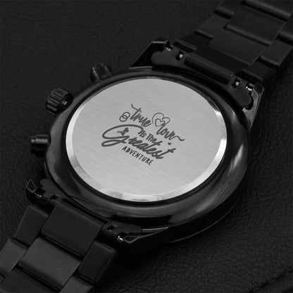 True Love Black Chronograph Watch Engraving Chronograph Watch