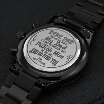 Dear Dad - Engraved Design Black Chronograph Watc Engraving Chronograph Watch