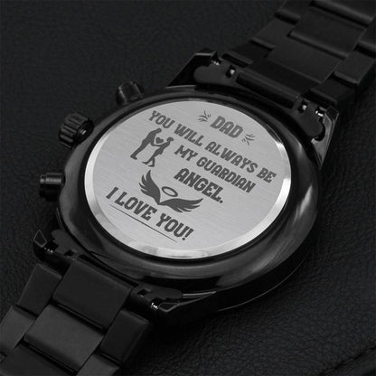 Engraved Black Chronograph Watch You Will Always Be My Guardian Angel Engraving Chronograph Watch