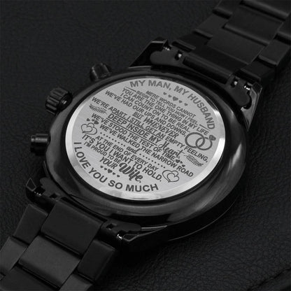 Watch Gift For My Husband - I Love You So Much - Engraved Message Engraving Chronograph Watch