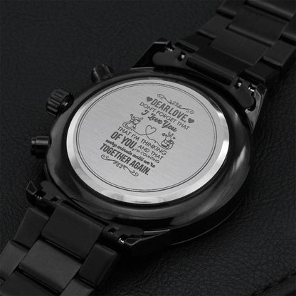 Engraved Design Black Chronograph Watch For Long Distance Love Engraving Chronograph Watch